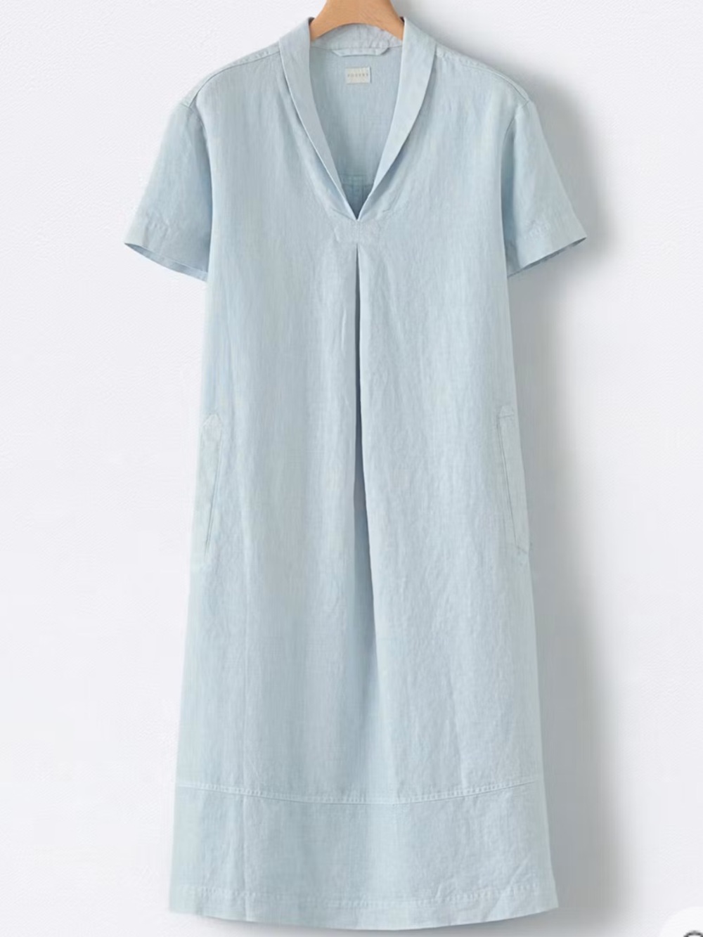 Poetry Linen  Shawl-Collar Dress In Sky Blue